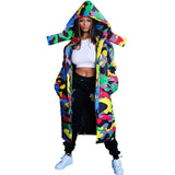 Nina Parker Camo Jacket Color Camouflage Long down Jacket Cotton-Padded Jacket