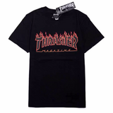 Thrasher T Shirt Thrasher Black Flame Print Loose Short Sleeve