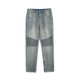 J Shaped Jeans Tube Zipper Split Pants Autumn and Winter Stitching Pleated Jeans Men