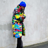 Nina Parker Camo Jacket Color Camouflage Long down Jacket Cotton-Padded Jacket