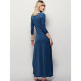 Women Dresses Deep V-neck Tied Cotton Dress Long Skirt