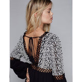 Women Dresses V-neck Backless Embroidered Long Sleeve Dress