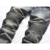 J Shaped Jeans New Men's Jeans Slim Straight Zip Pleated Trousers