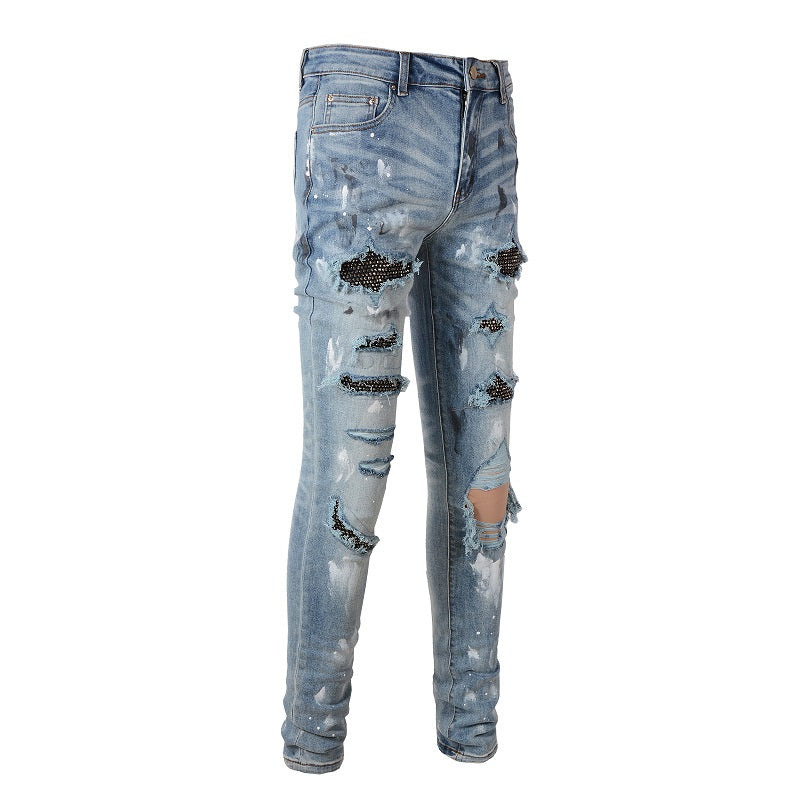 Amiri Jeans Casual Hip Hop Wash Splash-Ink Painted Slim Jeans Casual Fashionable 6626