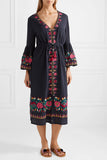 Ethnic Style Embroidered V-neck Veil Black Dress