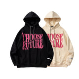 Slogan Graphic Hoodie Tide Card Log Loose round Neck Velvet Padded Hooded Sweatshirt