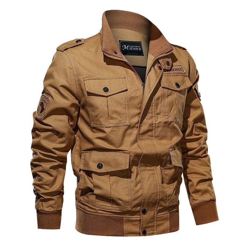 Men Fit Bomber Jacket Windbreaker Moto Street Coat Men's Spring and Autumn plus Size Jacket Men Multi-Pocket Workwear