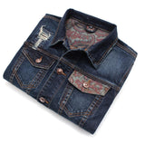 Cotton Solid Men's Denim Trucker Jacket Mens Spring Autumn Casual Slim Fit Bomber Jackets Men Jean Coat Mens Outwear Male Cotton Ripped