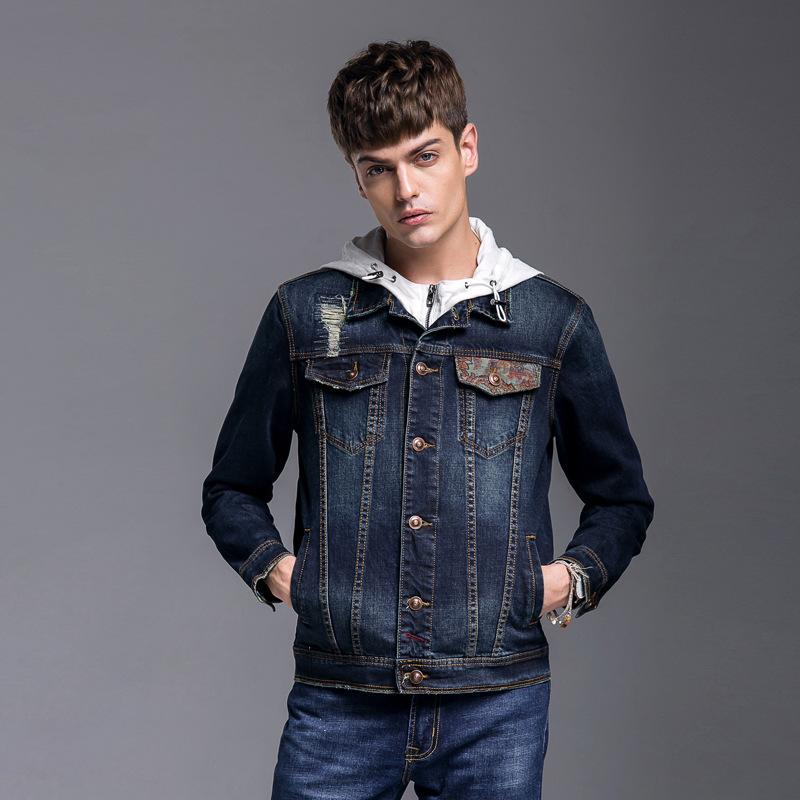 Cotton Solid Men's Denim Trucker Jacket Mens Spring Autumn Casual Slim Fit Bomber Jackets Men Jean Coat Mens Outwear Male Cotton Ripped