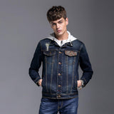 Cotton Solid Men's Denim Trucker Jacket Mens Spring Autumn Casual Slim Fit Bomber Jackets Men Jean Coat Mens Outwear Male Cotton Ripped