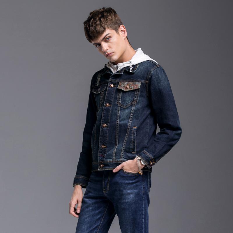 Cotton Solid Men's Denim Trucker Jacket Mens Spring Autumn Casual Slim Fit Bomber Jackets Men Jean Coat Mens Outwear Male Cotton Ripped
