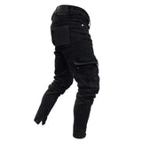 J Shaped Jeans Men's Jeans Elastic Trend Knee Ripped Zipper Feet