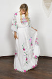 Women Dresses Embroidered Flower Backless Flared Sleeve Dress Long Dress