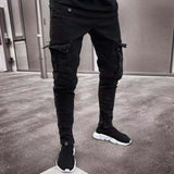 J Shaped Jeans Men's Jeans Elastic Trend Knee Ripped Zipper Feet