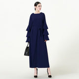 Muslim Women Stylish Kashibo Abaya Muslim Ladies Long Gown Islamic Clothing Jilbab Jalabiya Round Neck Loose Lace-up Long Sleeve Dress for Women