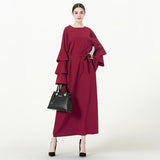Muslim Women Stylish Kashibo Abaya Muslim Ladies Long Gown Islamic Clothing Jilbab Jalabiya Round Neck Loose Lace-up Long Sleeve Dress for Women