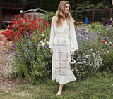 Women Dresses Vintage Embroidered Large Skirt Long Sleeve Dress