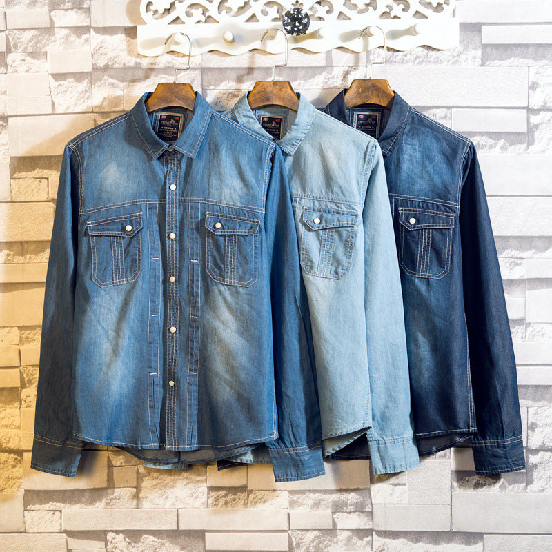 Denim Shirts Denim Long-Sleeved Shirt for Men Spring