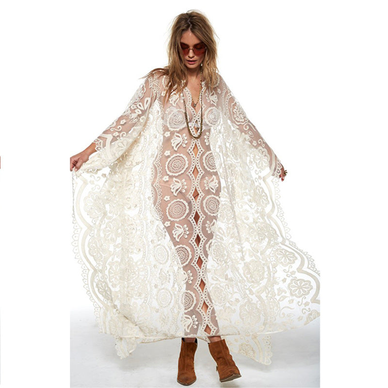 Beth Dutton Bohemian Dress Summer Spring Midi Dresses Lace Hollow Mesh Long Dress Beach Dress