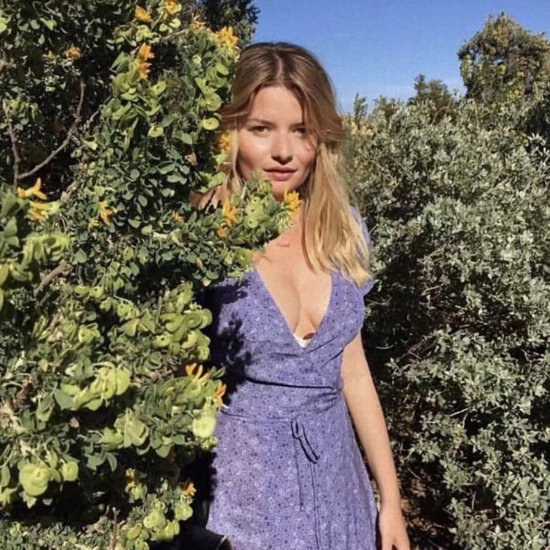 Beth Dutton Bohemian Dress Summer Spring Midi Dresses French Violet Elegant Slim Dress V-neck Midi Skirt