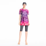 Burkini Muslim Swimwear Printed Short-Sleeved Swimsuit Conservative Cropped Swimsuit