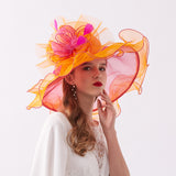 Kentucky Derby Hats Curling Embroidery Broad-Brimmed Hat