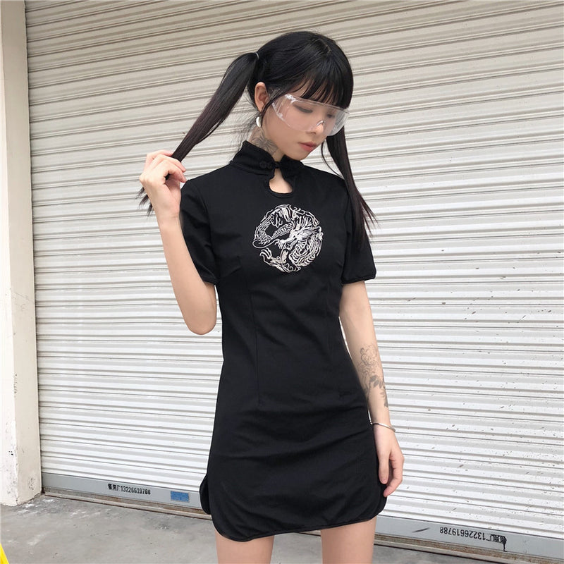 Gothic Lolita Harajuku Style Clothing Harajuku Style Retro Dragon Pattern Embroidered Cheongsam Dress Skirt