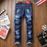 J Shaped Jeans New Men 'S Jeans Slim Fit Ripped Ankle-Tied Embroidered Patch Pattern Trendy Beggar Trousers