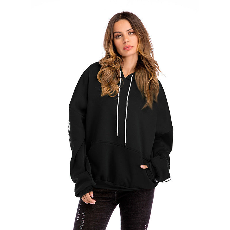 Women Plus Size Tops Hooded Pullover Pocket Plus Velvet Thickened Solid Color Loose Sweater