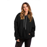 Women Plus Size Tops Hooded Pullover Pocket Plus Velvet Thickened Solid Color Loose Sweater