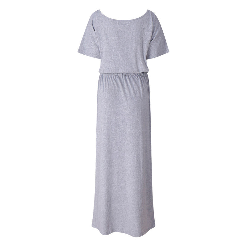 Women Plus Size Maxi Dress Waist Trimming Short-Sleeved