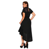 Women Plus Size Midi Dresses Turtleneck Short Sleeve Stitching Pleated Dress