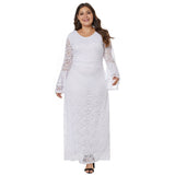 Women Plus Size Maxi Dresses V-neck Collar Flared Long Sleeve Zipper Lace Long Dress