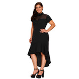 Women Plus Size Midi Dresses Turtleneck Short Sleeve Stitching Pleated Dress