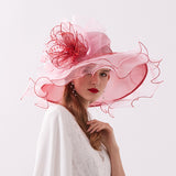 Kentucky Derby Hats Curling Embroidery Broad-Brimmed Hat