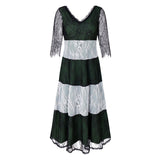 Women Plus Size Maxi Dresses Lace Stitching Contrast Color Striped Large Swing Dress for Women