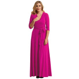 Women Plus Size Maxi Dresses Nine-Quarter Sleeve Solid Color Deep V High Waist Large Swing Long Dress