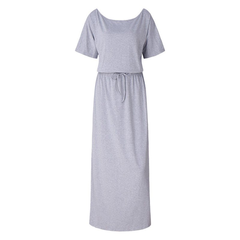 Women Plus Size Maxi Dress Waist Trimming Short-Sleeved