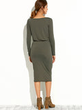 Women Plus Size Midi Dresses Long Sleeve Slim Pencil Dress