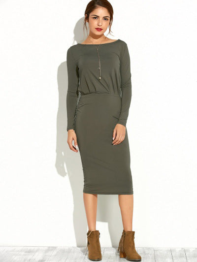 Women Plus Size Midi Dresses Long Sleeve Slim Pencil Dress