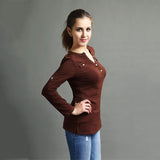 Women Plus Size Tops Slim Fit Pullover Solid Color Long Sleeve T-shirt