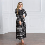 Women Plus Size Maxi Dresses Muslim Print Long Sleeve Dress