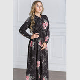 Women Plus Size Maxi Dresses Long Sleeve Printed Waist-Controlled Large Swing Mopping Chiffon Dress