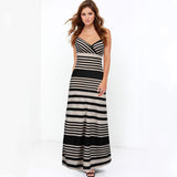 Women Plus Size Maxi Dresses Sexy Suspenders Striped Fashion Backless Long Dress