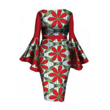 Women Plus Size Midi Dresses Printed Flared Long Sleeve Dress