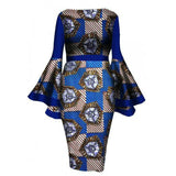 Women Plus Size Midi Dresses Printed Flared Long Sleeve Dress