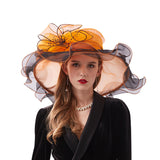 Kentucky Derby Hats Embroidery Flat Top off-the-Face-Hat Tulle Ventilation Cap