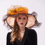 Kentucky Derby Hats Embroidery Flat Top off-the-Face-Hat Tulle Ventilation Cap