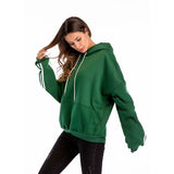 Women Plus Size Tops Hooded Pullover Pocket Plus Velvet Thickened Solid Color Loose Sweater