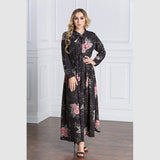 Women Plus Size Maxi Dresses Long Sleeve Printed Waist-Controlled Large Swing Mop Dress